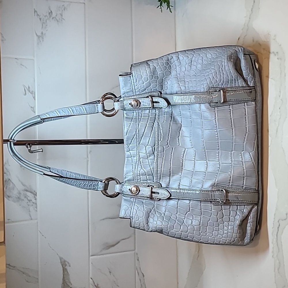 Coach Blue Croc Embossed Leather Carryall Mia Satchel - Picture 8 of 12